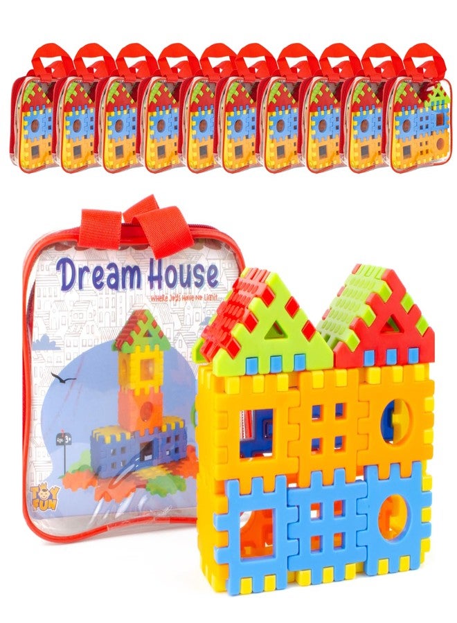 TOY FUN Pack of 10 Dream House Building Toy Blocks - 32 Pieces, Perfect DIY Birthday Return Gift for Kids Aged 3-10, Multicolor, Non-Toxic - Image 1